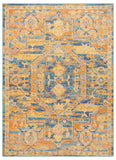 7' X 10' Teal And Gold Medallion Distressed Area Rug