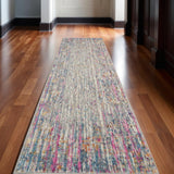 10' Ivory And Blue Abstract Runner Rug