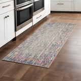 8' Ivory And Blue Abstract Runner Rug
