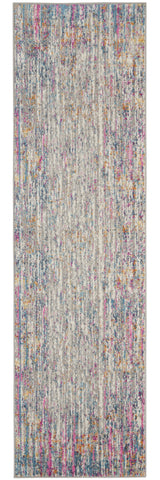 8' Ivory And Blue Abstract Runner Rug