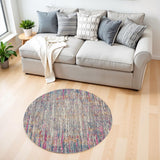 4' Ivory And Blue Abstract Round Rug