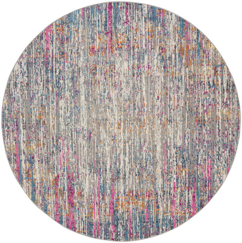 4' Ivory And Blue Abstract Round Rug
