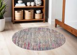 5' Ivory And Blue Abstract Round Rug