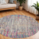 8' Ivory And Blue Abstract Round Rug