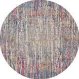 8' Ivory And Blue Abstract Round Rug