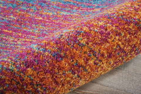 8' Blue And Orange Abstract Runner Rug