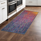 8' Blue And Orange Abstract Runner Rug