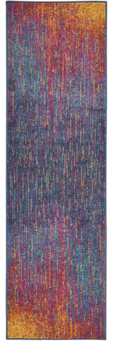 8' Blue And Orange Abstract Runner Rug