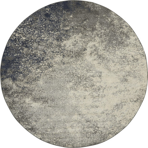 8' Gray And Ivory Abstract Round Rug