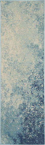 6' Blue And Ivory Abstract Runner Rug