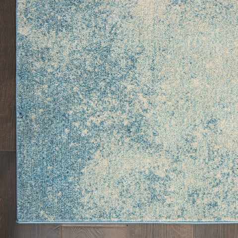6' Blue And Ivory Abstract Runner Rug