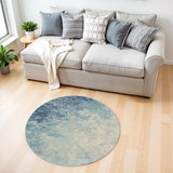 4' Blue And Ivory Abstract Round Rug