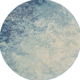 4' Blue And Ivory Abstract Round Rug