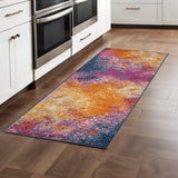 8' Blue And Orange Abstract Runner Rug