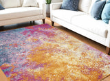 5' X 7' Blue And Orange Abstract Area Rug