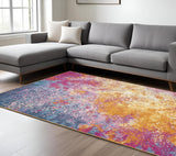 7' X 10' Blue And Orange Abstract Area Rug