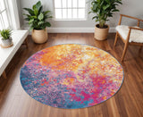 8' Blue And Orange Abstract Round Rug