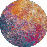 8' Blue And Orange Abstract Round Rug