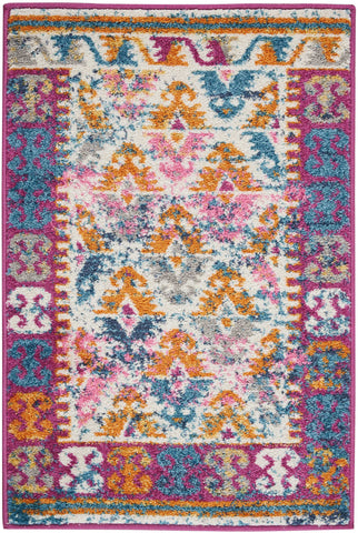 2' X 3' Ivory And Magenta Geometric Area Rug