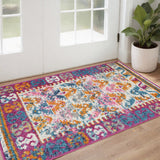 2' X 3' Ivory And Magenta Geometric Area Rug