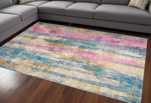 7' X 10' Gray And Ivory Abstract Distressed Area Rug