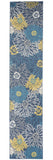 10' Blue And Gold Floral Runner Rug