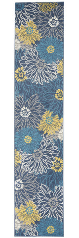10' Blue And Gold Floral Runner Rug