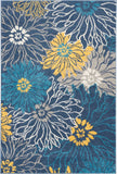 4' X 6' Blue And Gold Floral Area Rug