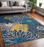 5' X 7' Blue And Gold Floral Area Rug