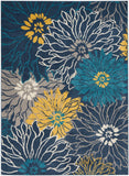5' X 7' Blue And Gold Floral Area Rug