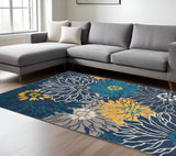 7' X 10' Blue And Gold Floral Area Rug
