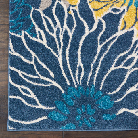7' X 10' Blue And Gold Floral Area Rug