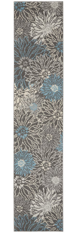 10' Blue And Gray Floral Runner Rug