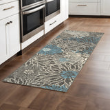 8' Blue And Gray Floral Runner Rug