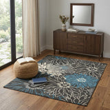 4' X 6' Blue And Gray Floral Area Rug