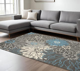 7' X 10' Blue And Gray Floral Area Rug