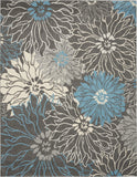 7' X 10' Blue And Gray Floral Area Rug
