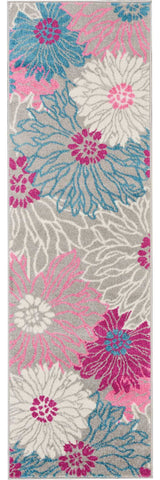 6' Gray And Pink Floral Runner Rug