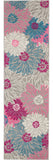 8' Gray And Pink Floral Runner Rug