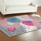 5' X 7' Gray And Pink Floral Area Rug
