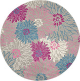 8' Gray And Pink Floral Round Rug