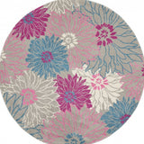 8' Gray And Pink Floral Round Rug