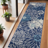 6' Blue And Ivory Floral Runner Rug