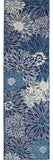 8' Blue And Ivory Floral Runner Rug
