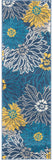 6' Blue And Gold Floral Runner Rug