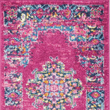 6' Fuchsia And Blue Oriental Distressed Runner Rug
