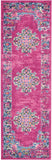 6' Fuchsia And Blue Oriental Distressed Runner Rug