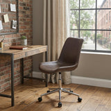 Brown and Black Adjustable Swivel Faux Leather Rolling Office Chair