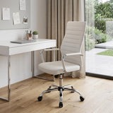 White and Silver Adjustable Swivel Faux Leather Rolling Conference Office Chair