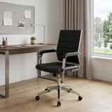 Silver and Black Adjustable Swivel Faux Leather Rolling Conference Office Chair